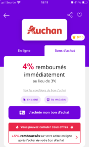 cashback Auchan = 4%